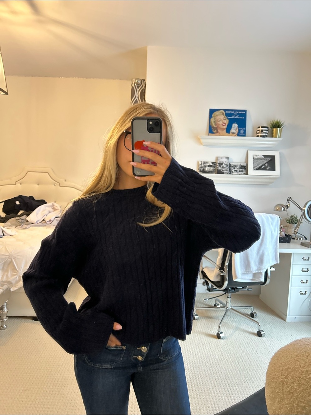 Classic Cable-Knit Women's Sweater - Navy